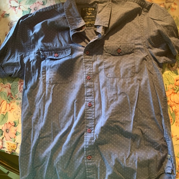 Guess Men's Button Down Blue Polka Dot Shirt Size large - Picture 1 of 6